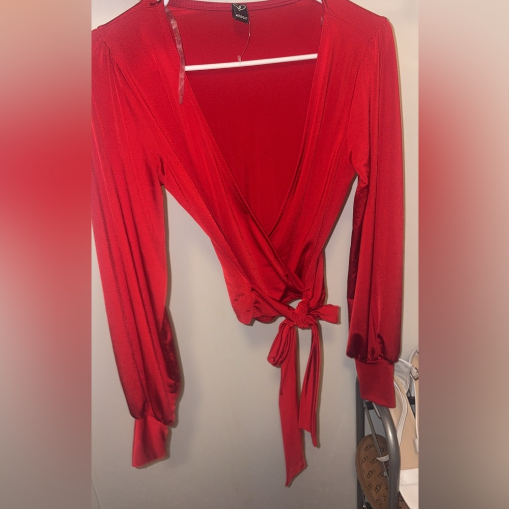 Windsor Red Wrap Blouse